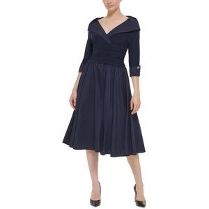 Jessica Howard Ruched Portrait Collar Dress